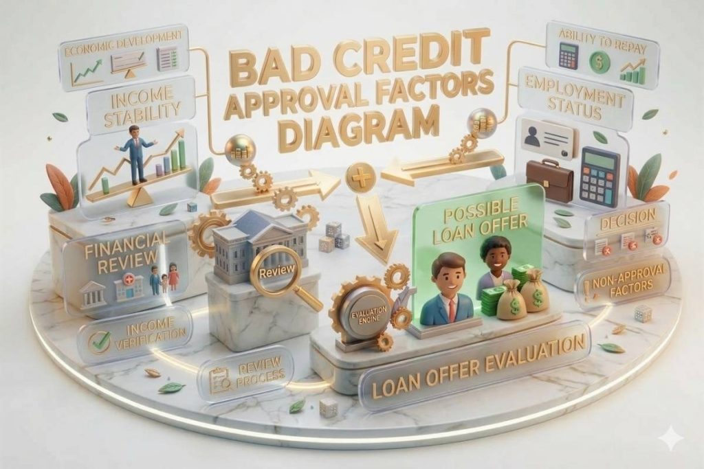 Tribal Loans for Bad Credit: diagram showing factors lenders evaluate
